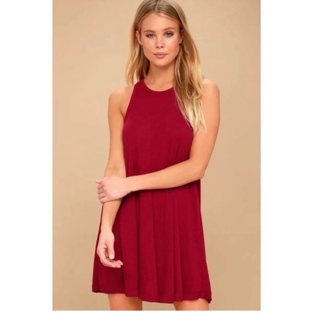 Free People Red Pleated Halter Mini Dress